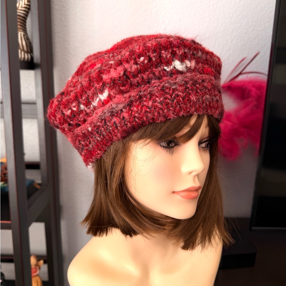 Italian Wool Red Marled Knit Beret